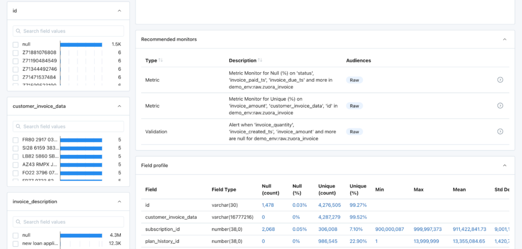 Monitor recommendations UI in Monte Carlo